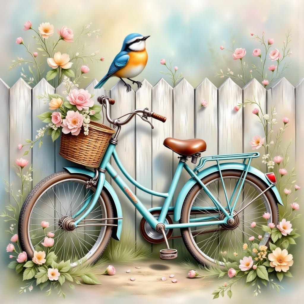 <lora:Lovely Touch:1.0> <lora:Soft Winter:1.0> <lora:Etherealisim:1.0> <lora:Cozy Pastel:1.0> A little girls bike proppe...