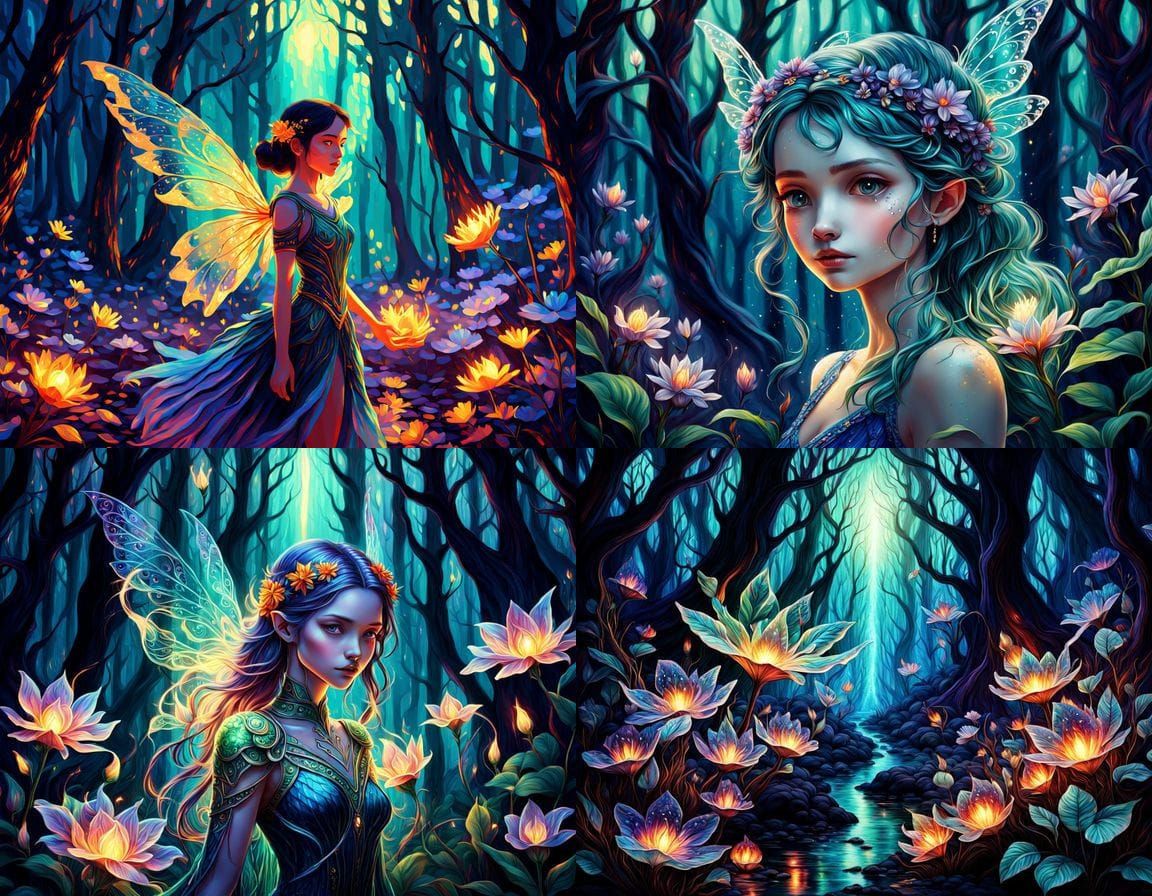 Surreal Lava Fairy in Iridescent Fantasy Forest