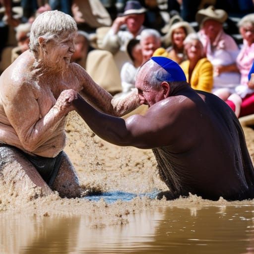 Grandma mudwrestling with the Pope