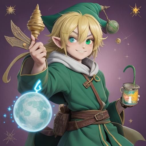 Mischievous Gnome with Vibrant Eyes in Anime Style