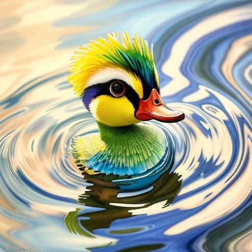 Fauvist Watercolor Duck with Rippled Water