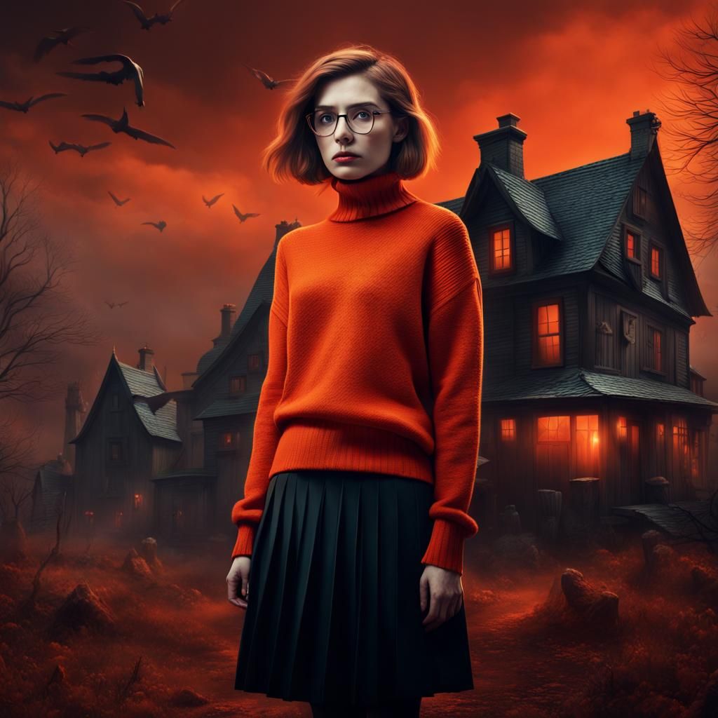 Anxious Woman in Haunted Village: Digital Matte Painting