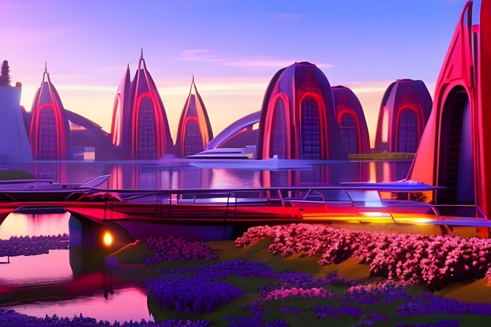 Cyberpunk Seaport Town at Sunrise