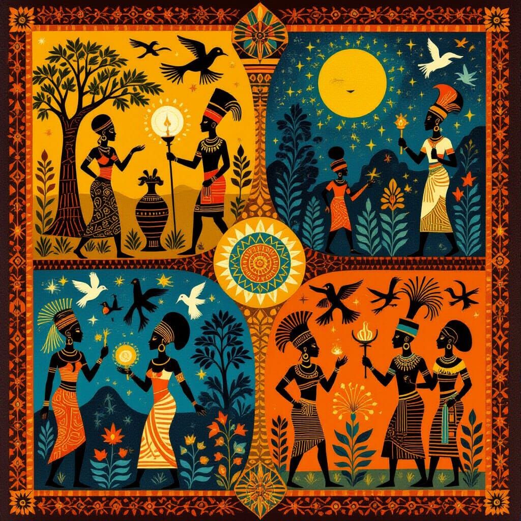 Vibrant African Mythology Depicted in Bold Illustrative Styl...