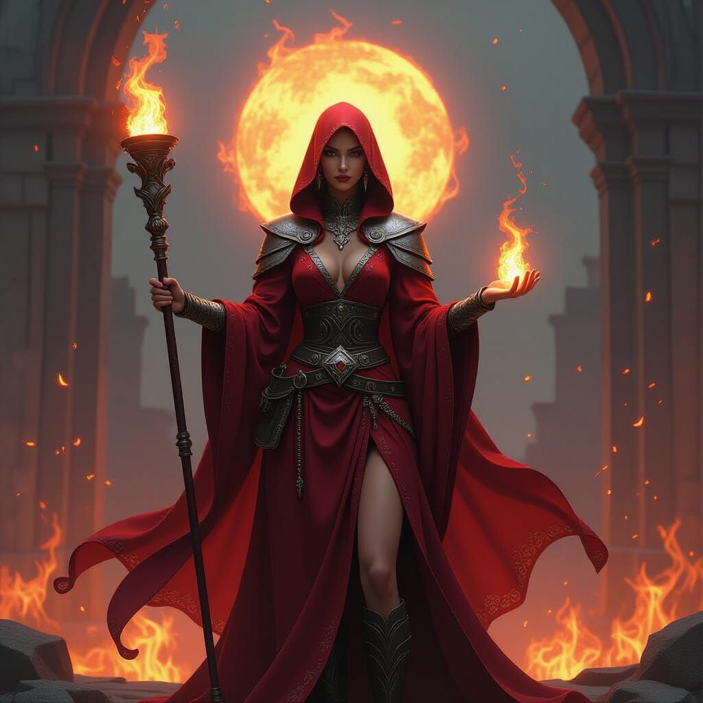 Fire Genasi Pyromancer in Dark Fantasy Style