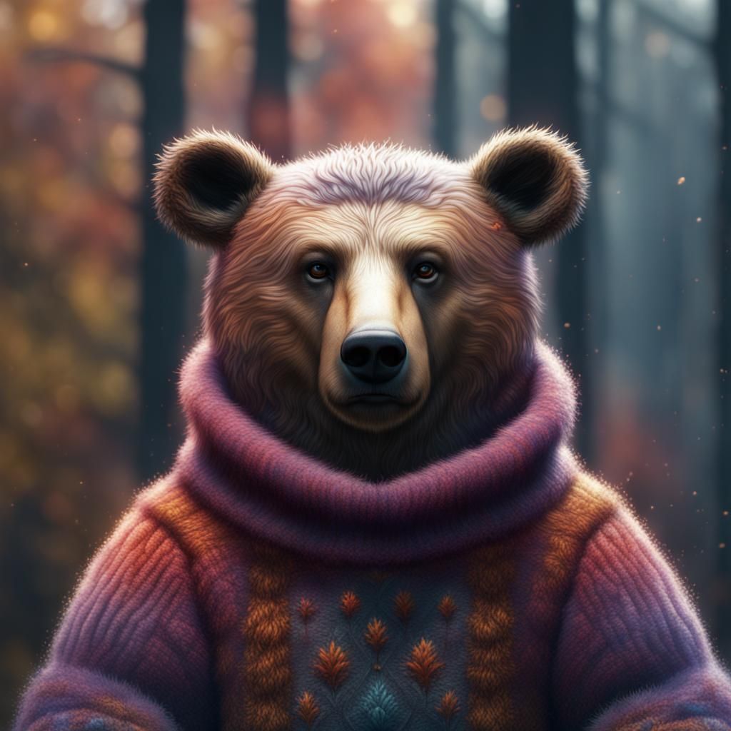 Bear in Fuzzy Sweater, Detailed Matte Painting