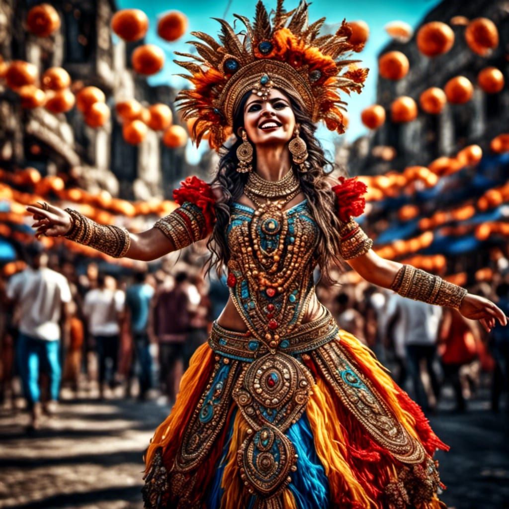 Woman Dancing at Hyperrealistic Street Festival