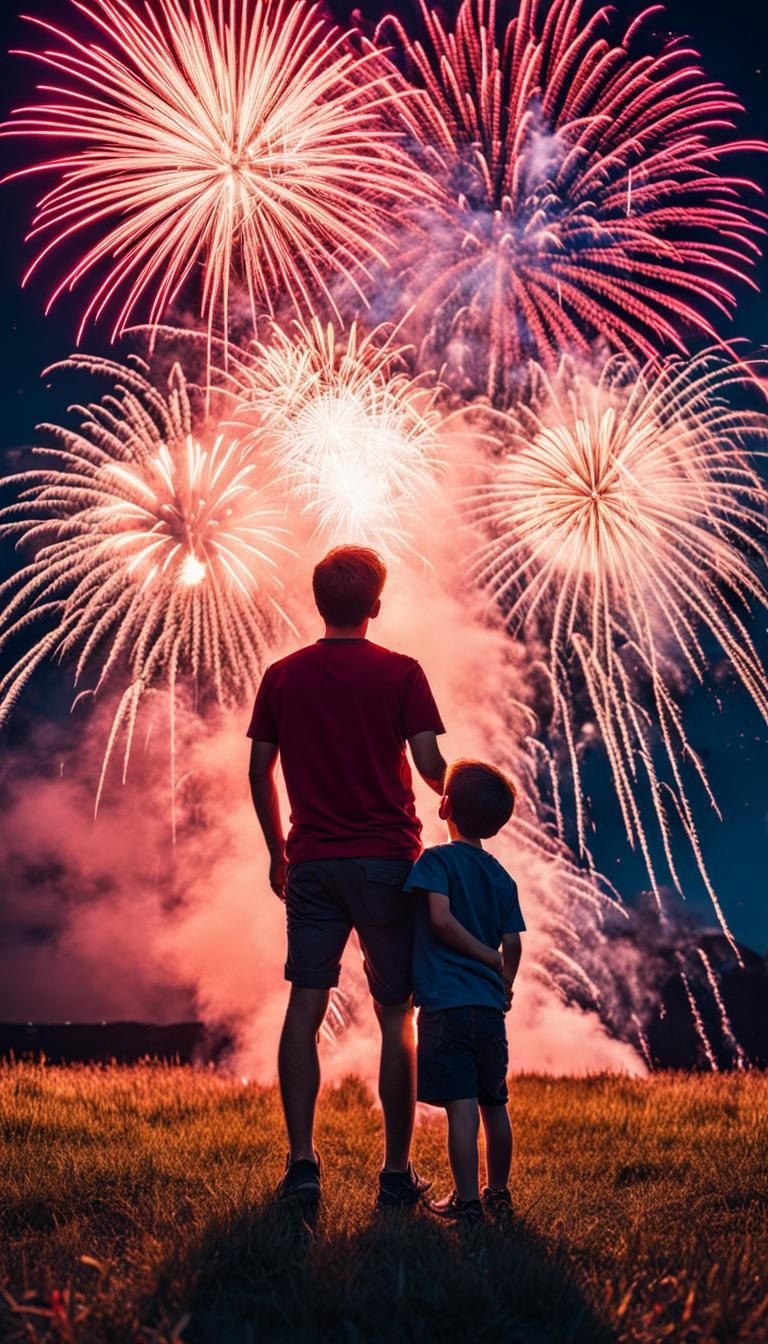 Dystopian Celebration: Father and Sons with Fireworks