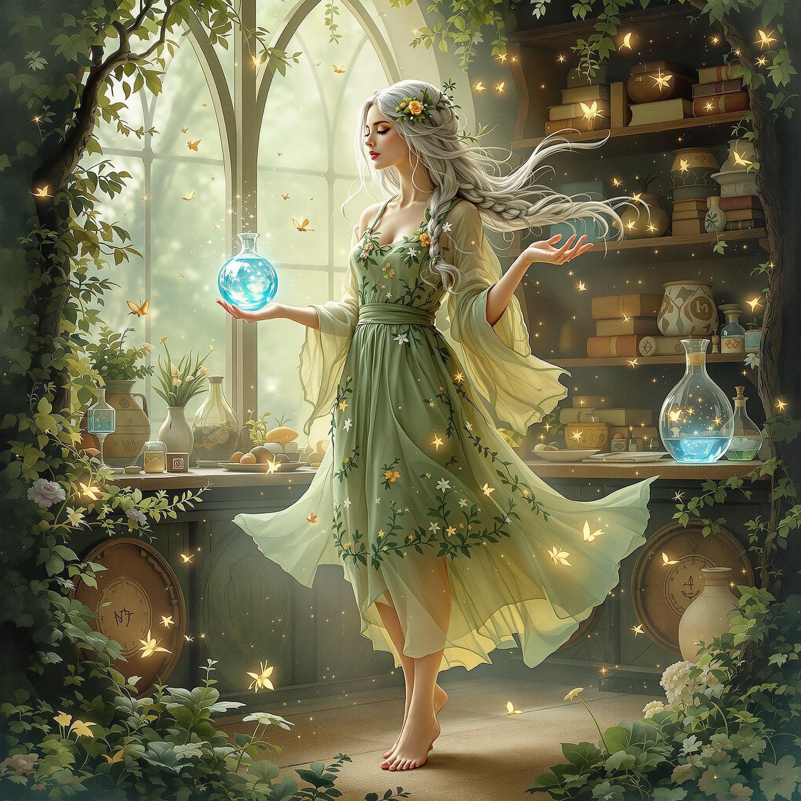 Nature Witch in Whimsical Floral Braids