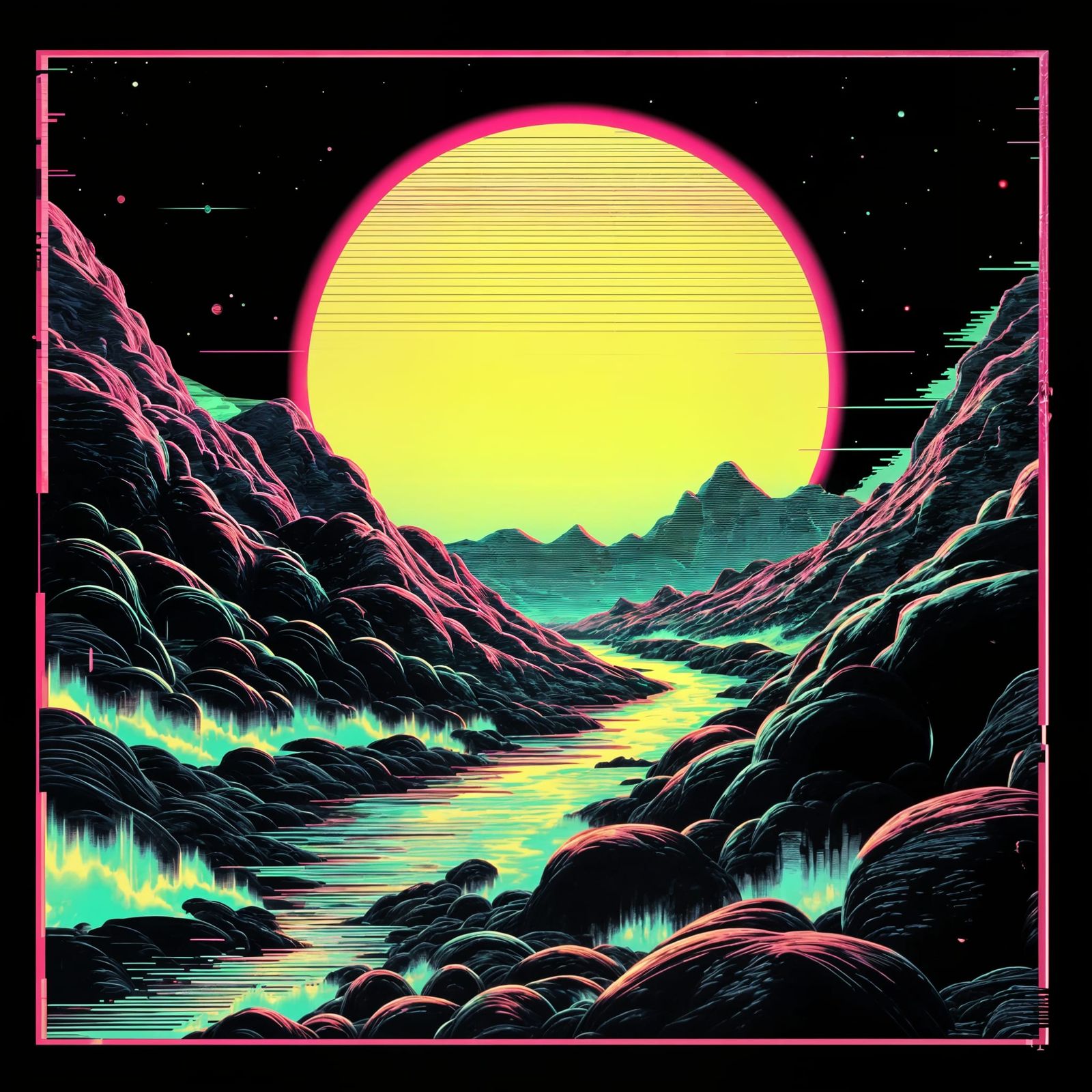 Retrofuturistic Space Landscape in Iridescent Glow