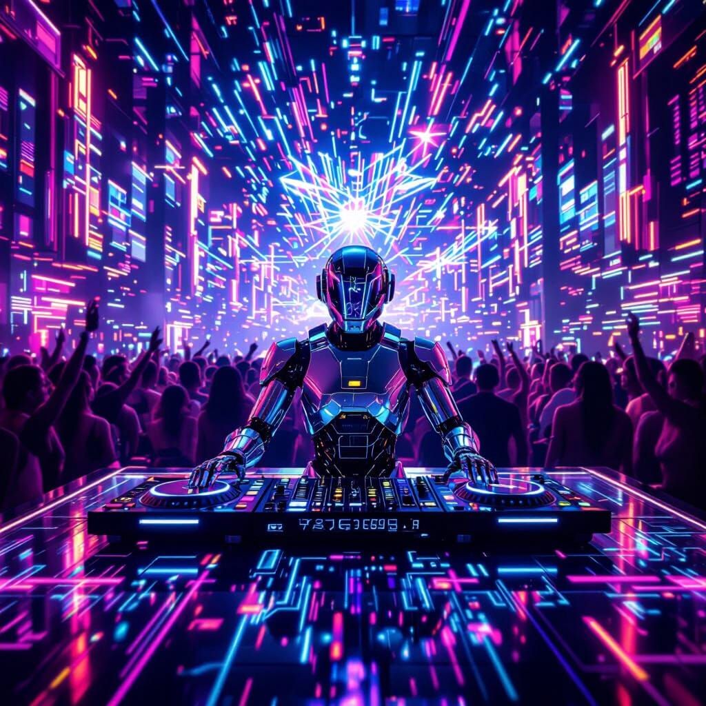 Futuristic Nightclub with Robot DJ