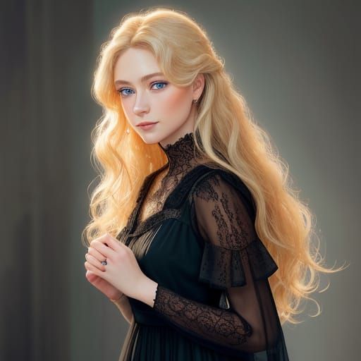 Elegant Woman in Lace Gown Captured in Soft Focus