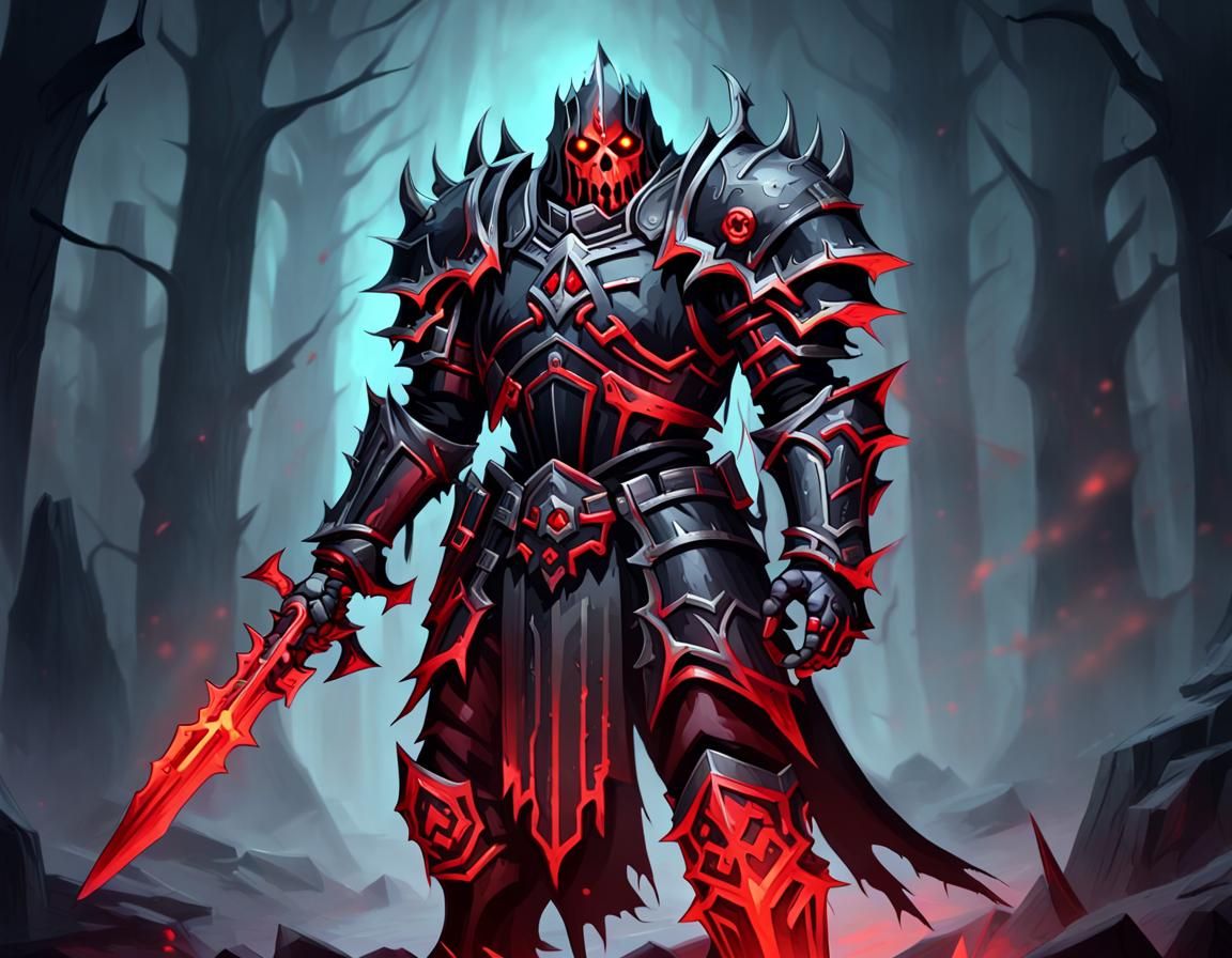 Death Knight with Glowing Red and Black Armor