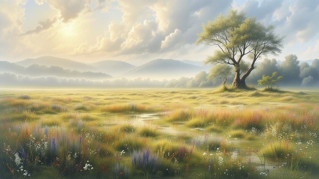 Impressionist Landscape Painting with Gentle Breeze