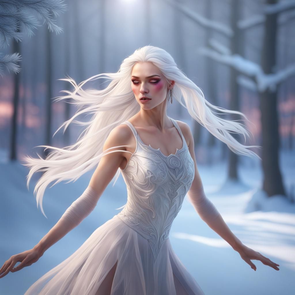 Ballerina Dances in Winter Wonderland: Hyperdetailed Portrai...