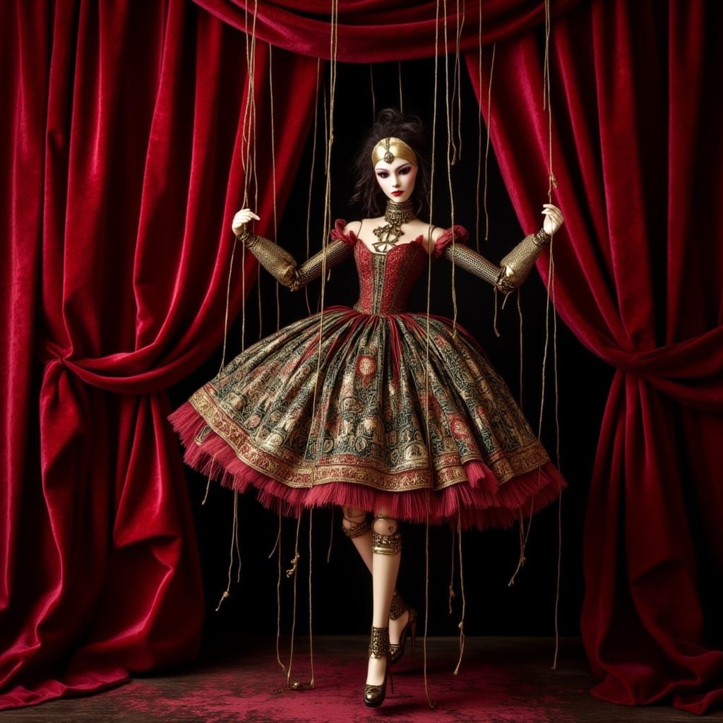 Can-Can Marionette on Stage in Pulp Comic Style