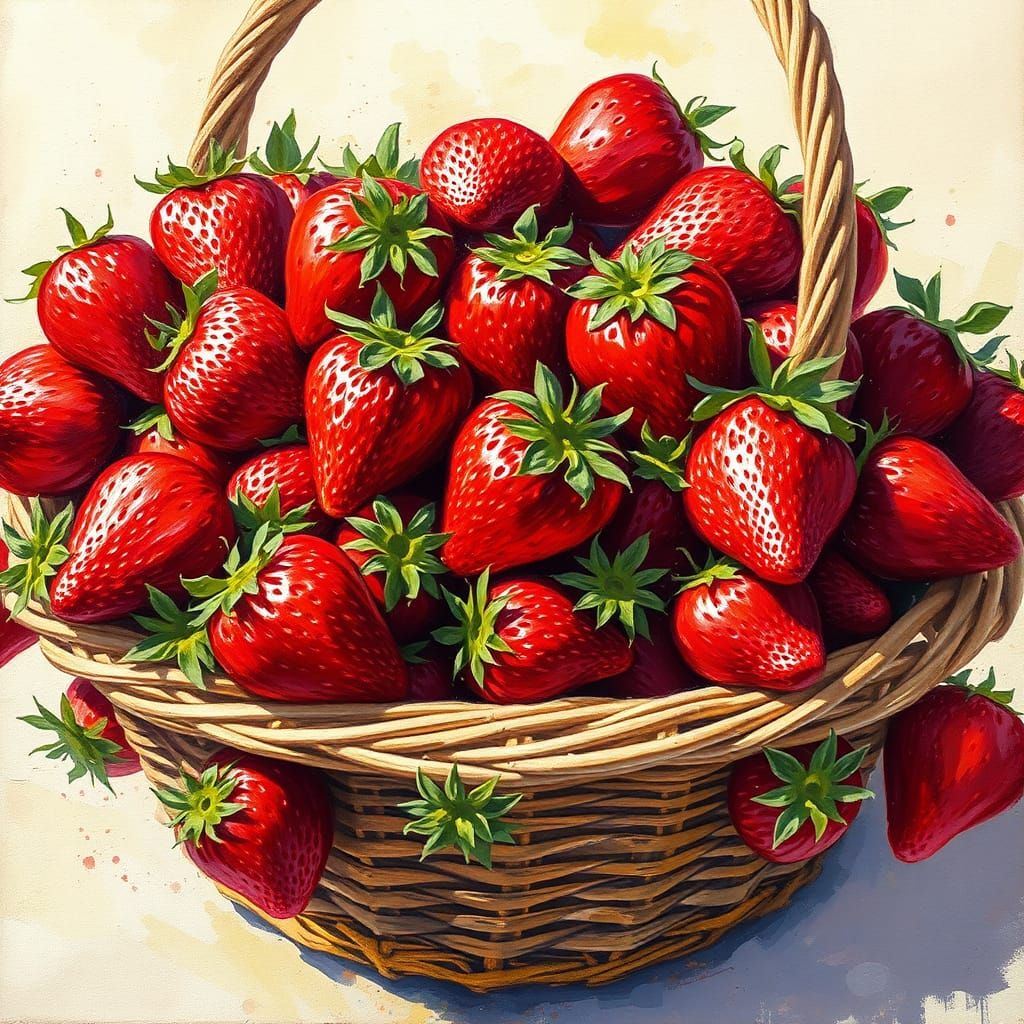 Lush Strawberries in Impasto Gouache Style