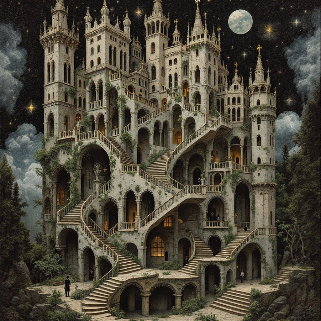 Surreal, Impossible Geometry Castle with Twisting Staircases...