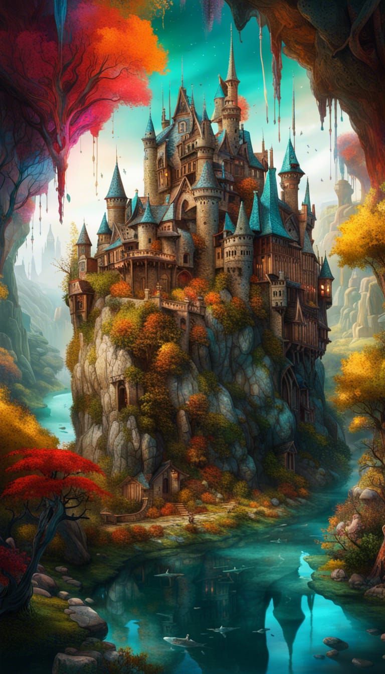 Fantasycore Dream Land: Vibrant Castle Landscape