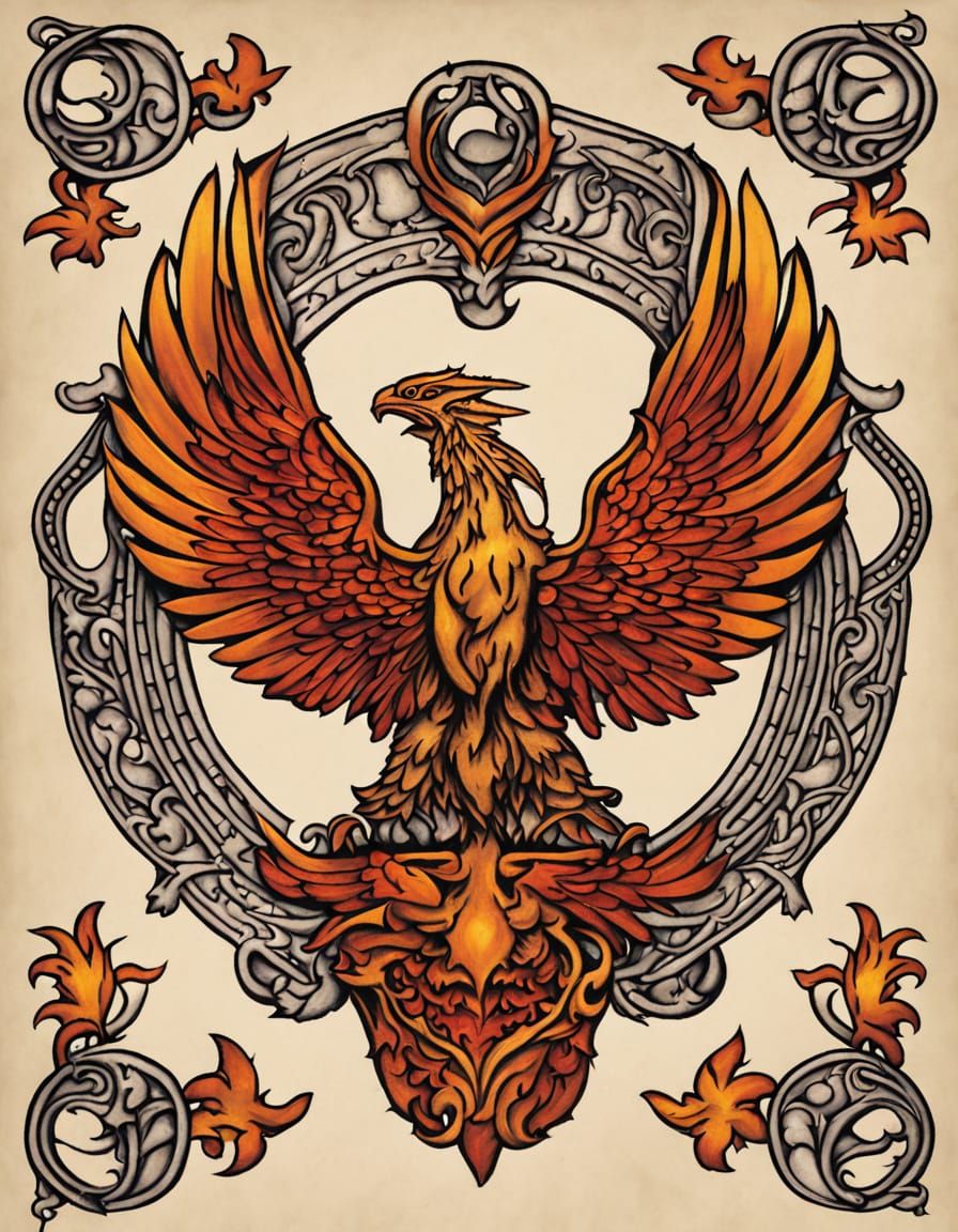 Majestic Phoenix Heraldic Emblem in Vibrant Colors