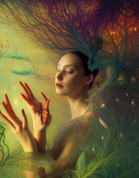 Venus Flytrap in Mycelium Network, Detailed Biopunk Art