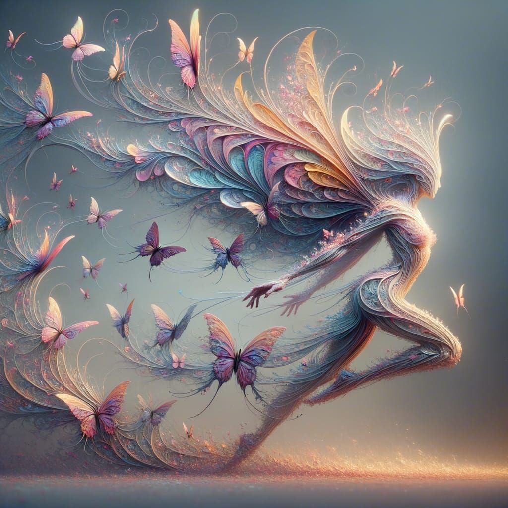 Ethereal Butterfly Fairy in Vibrant Complementary Hues