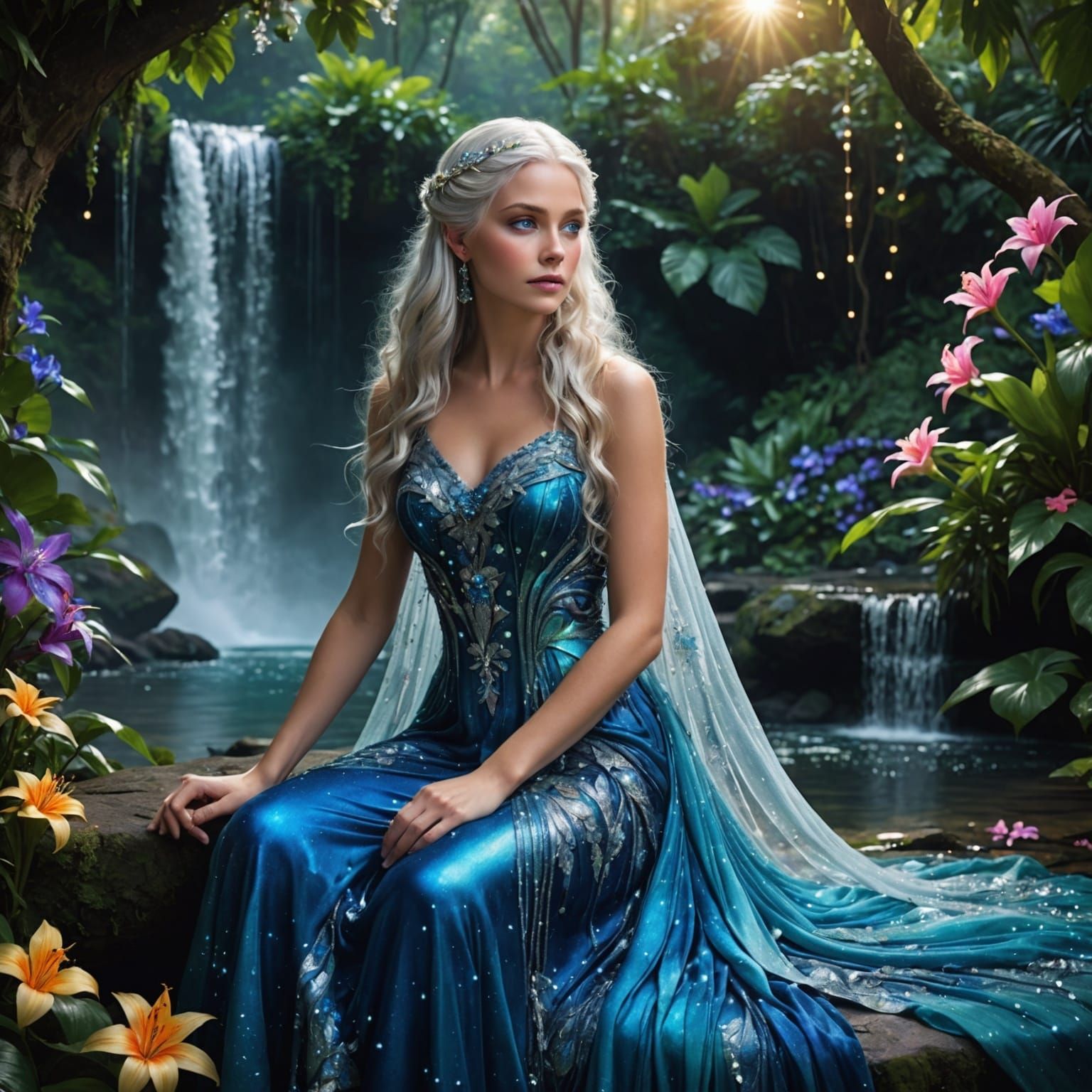 Fairy by Mystical Waterfall, Dreamlike Digital Art