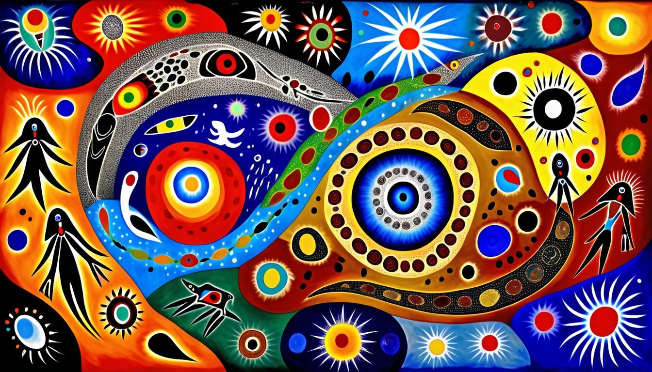 Psychedelic Star Cluster Macro: Aboriginal Rock Art Style