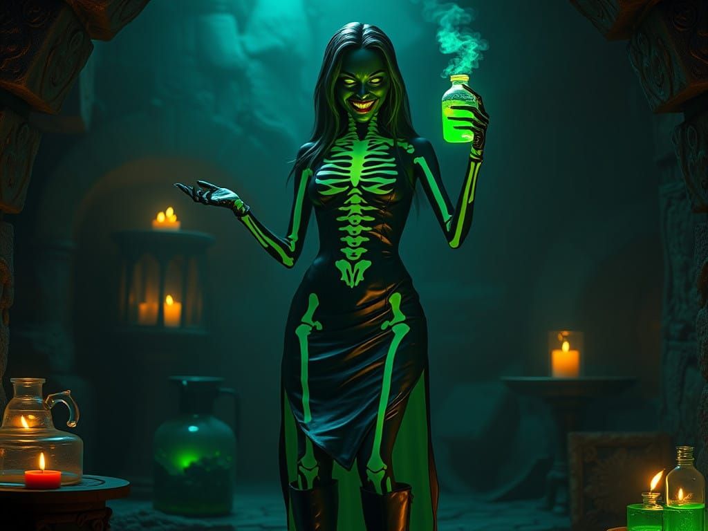 Cyberpunk Cinderella: Mysterious Skeletonized Beauty in Dark...