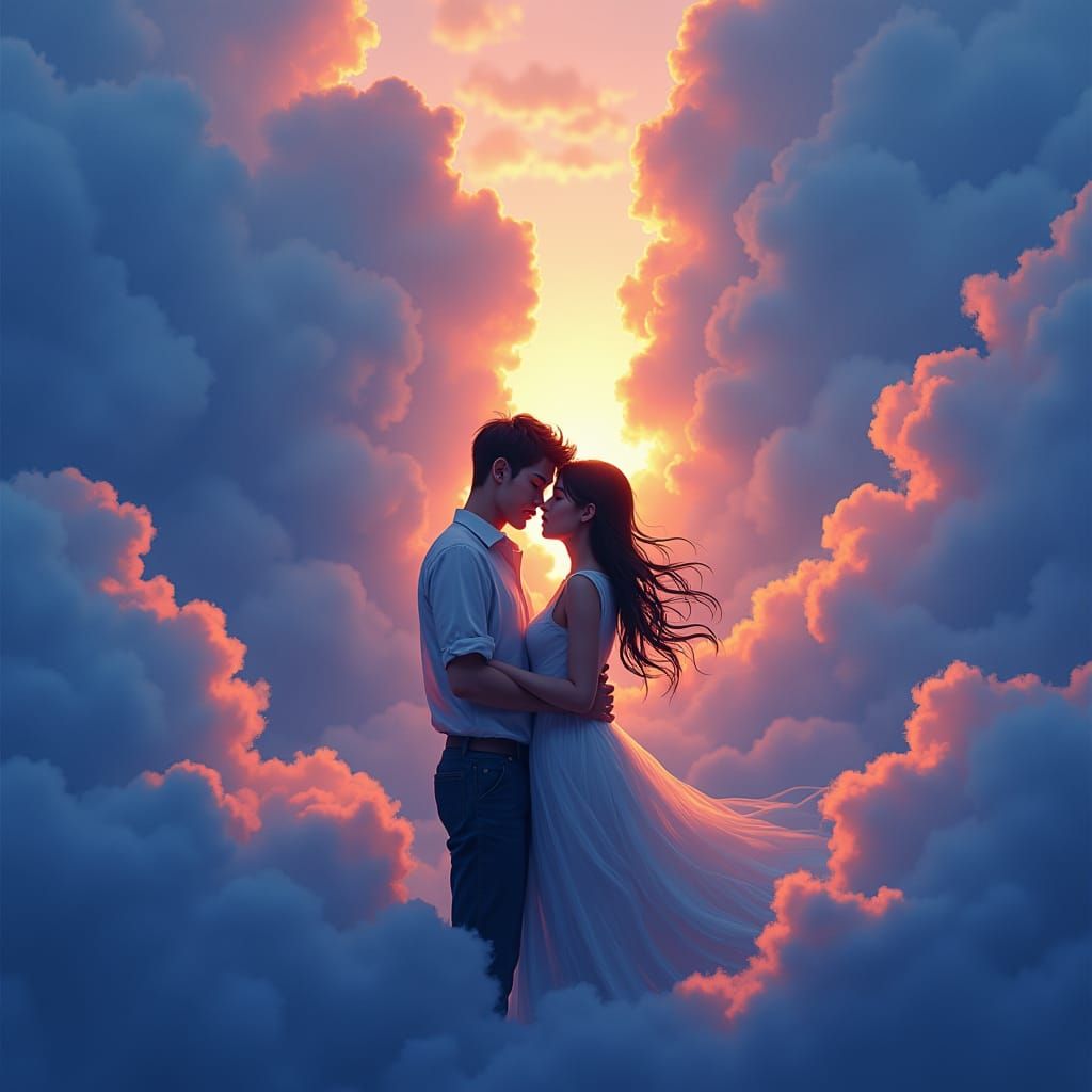 Ethereal Embrace: A Romantic Portrait in Dreamy Realism