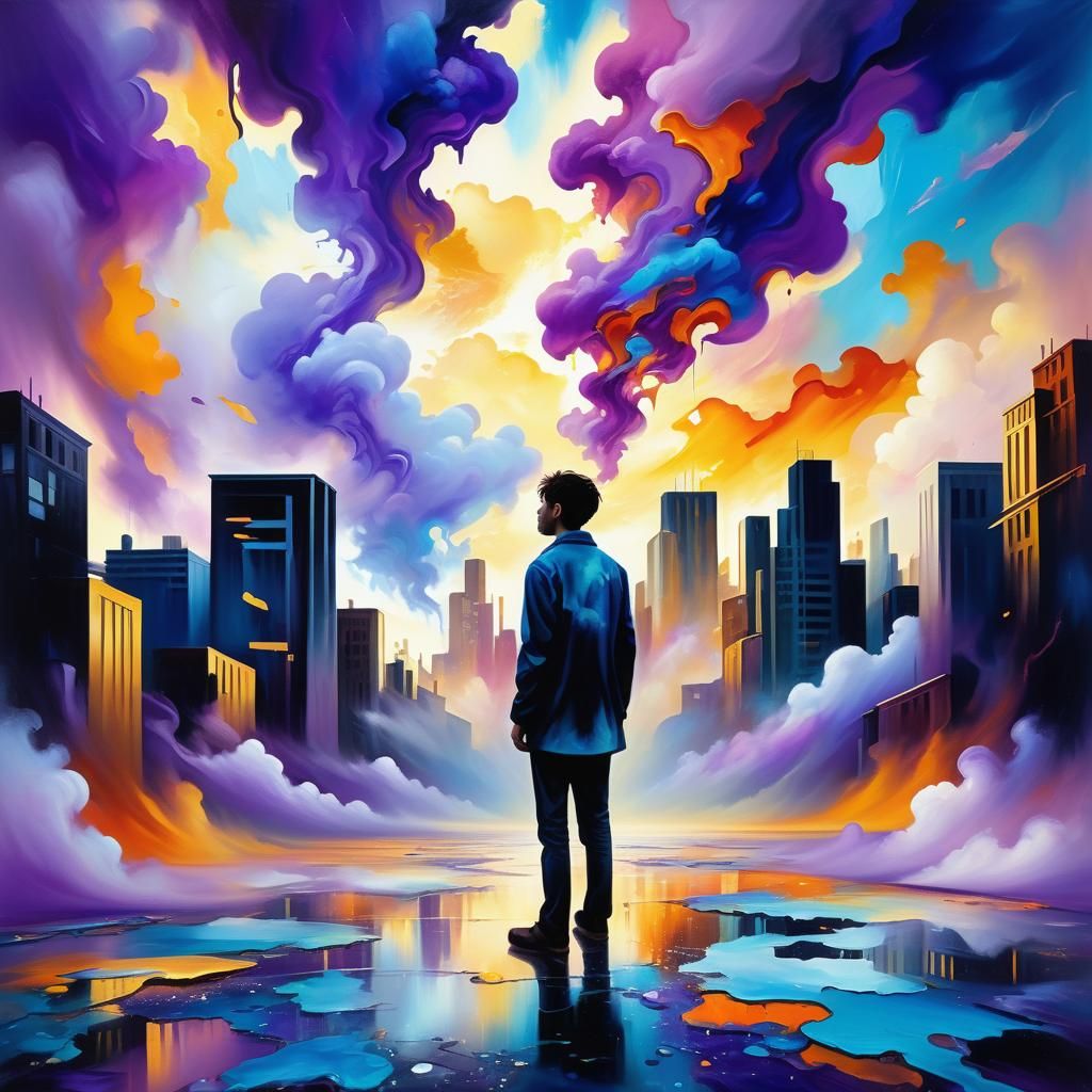 Surreal Melting Cityscape in Vibrant Oil Painting