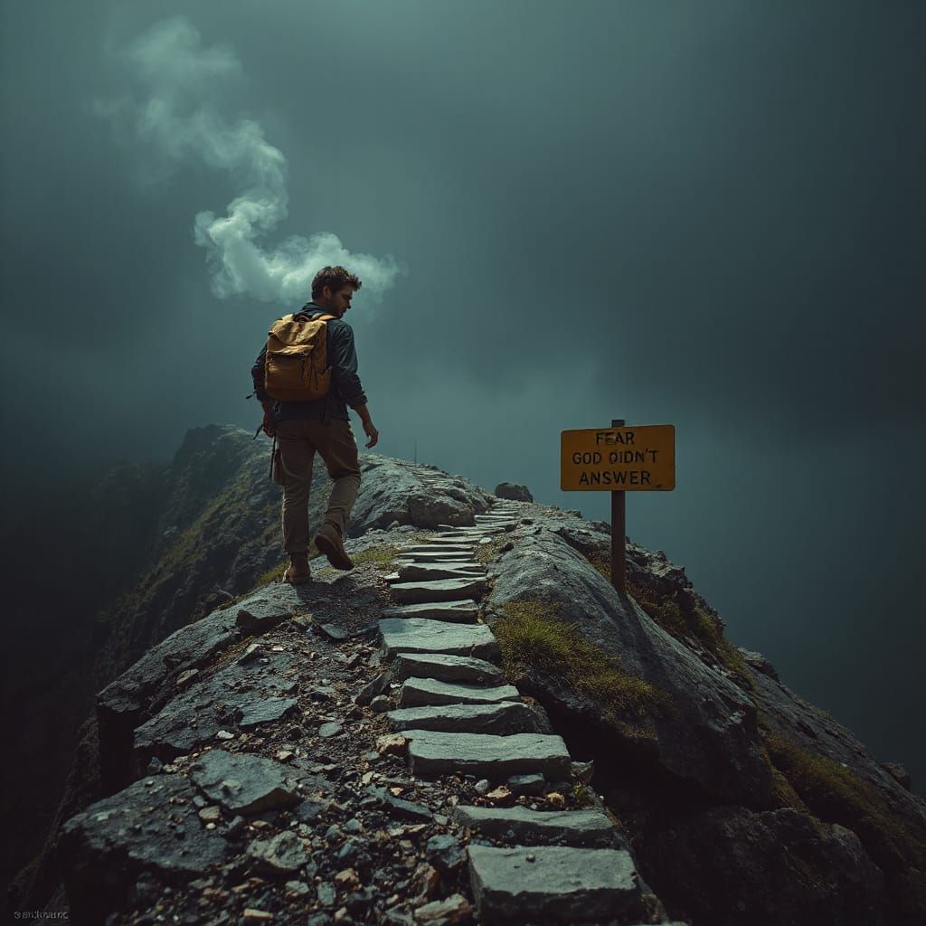 Mountain Path Traveler in Dramatic Cinematic Style