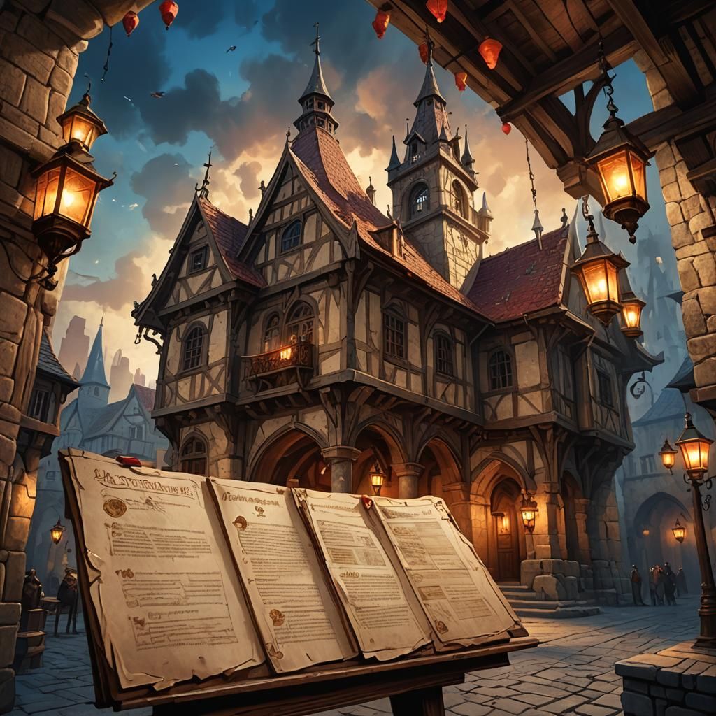 Medieval Town Hall Job Board in Low Poly Style