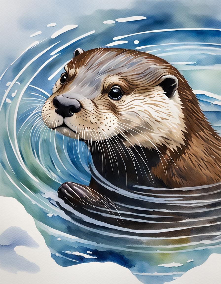 Otter in Scotland: Watercolour Spring Scene