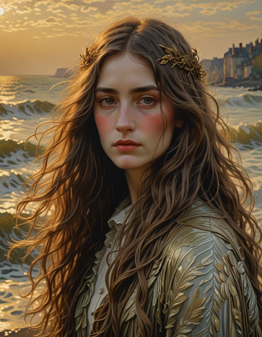 Dreamlike Impressionist Portrait of a Woman with Long Hair