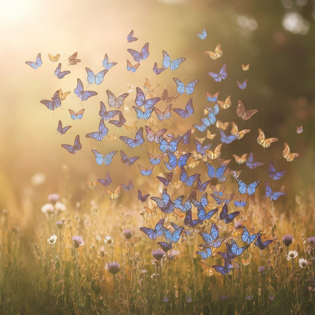 Vibrant Butterflies Dance in a Sunlit Meadow