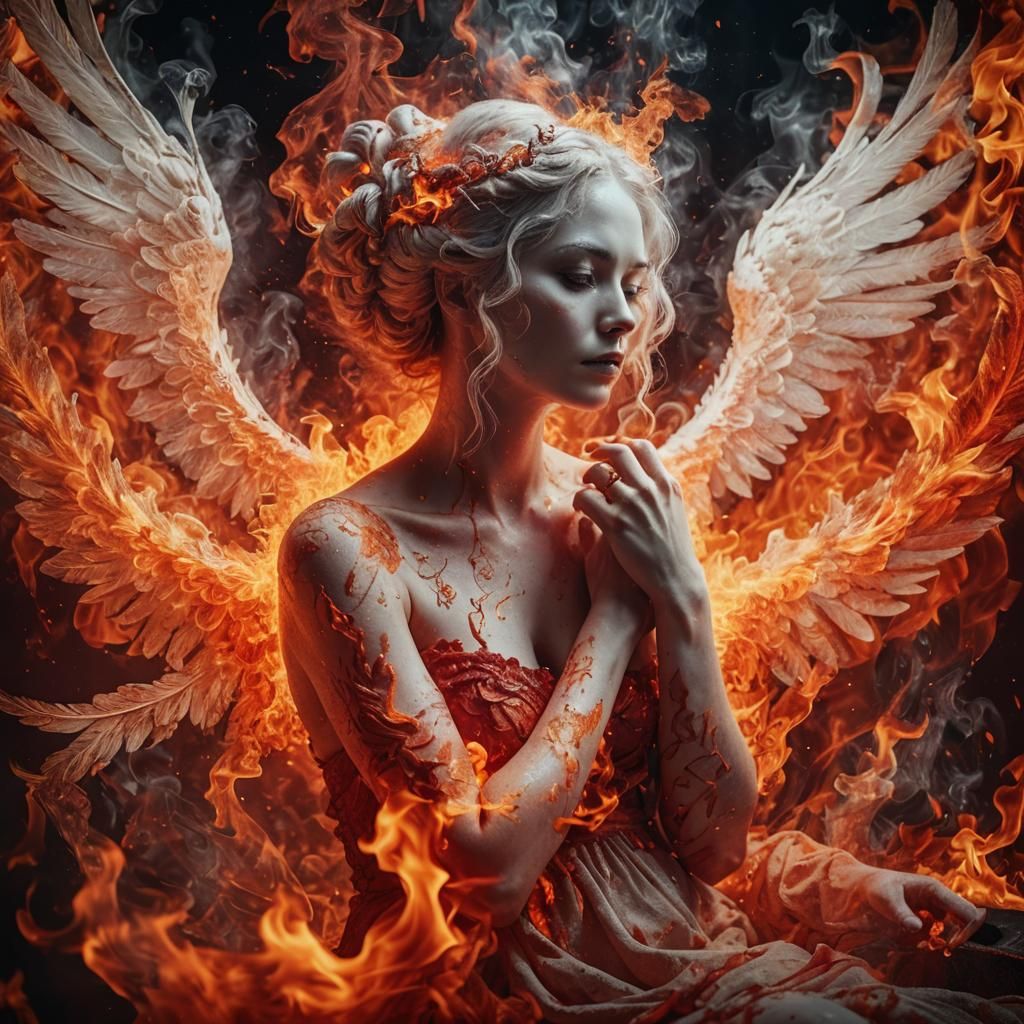 Fiery Angel: A Detailed Double Exposure Portrait