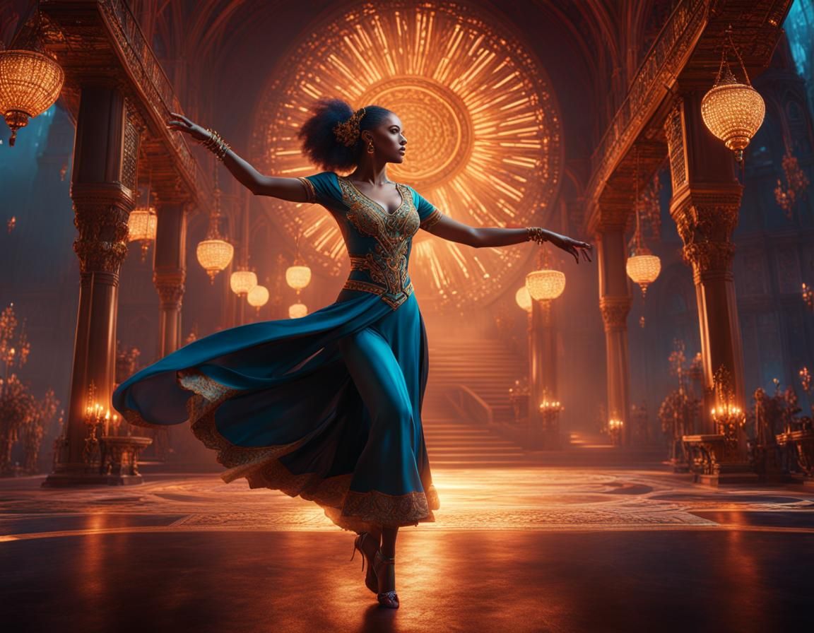 Fantastical Woman Dancing in Deep Color