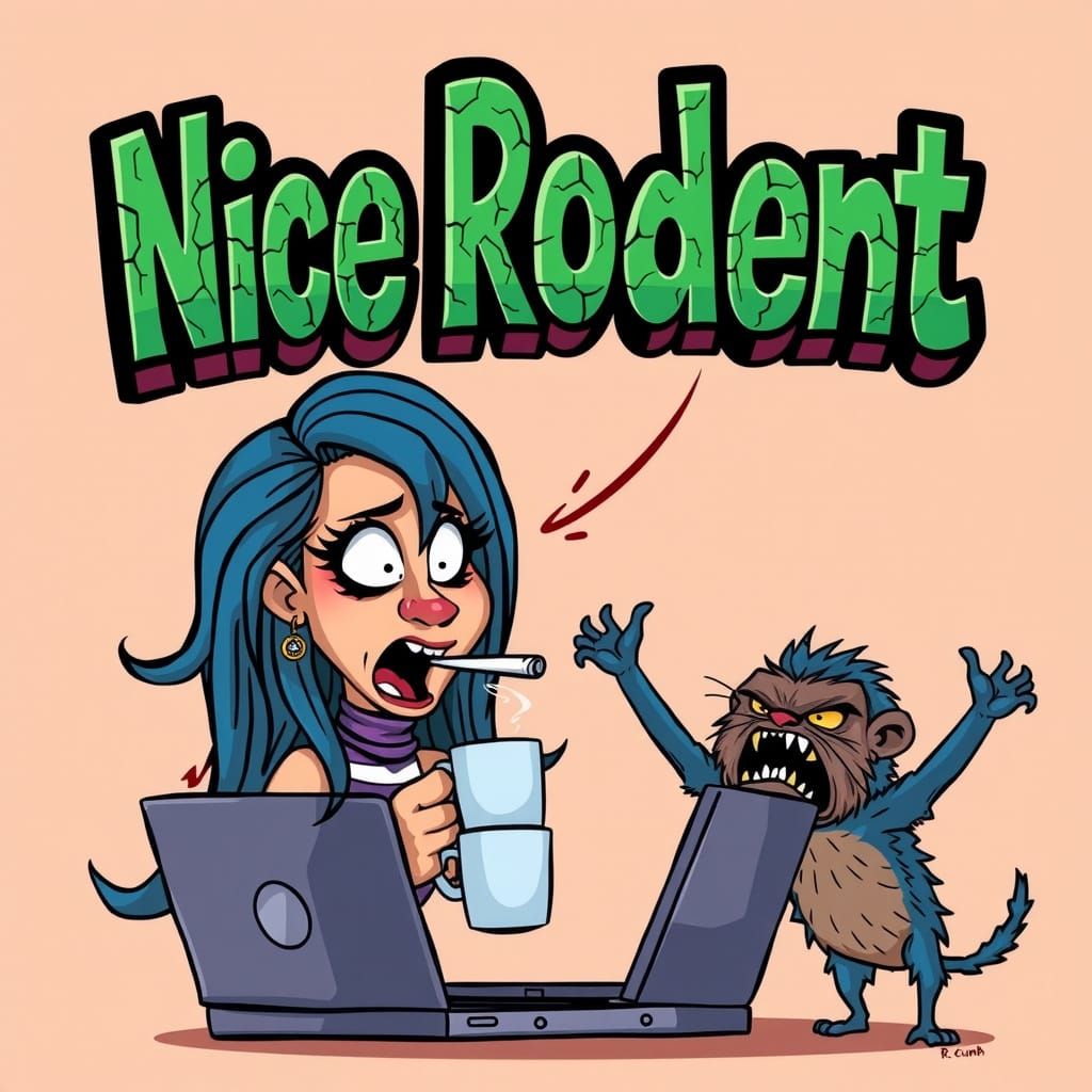 In the style of R. CRUMB, at the top of the canvas floats a ...