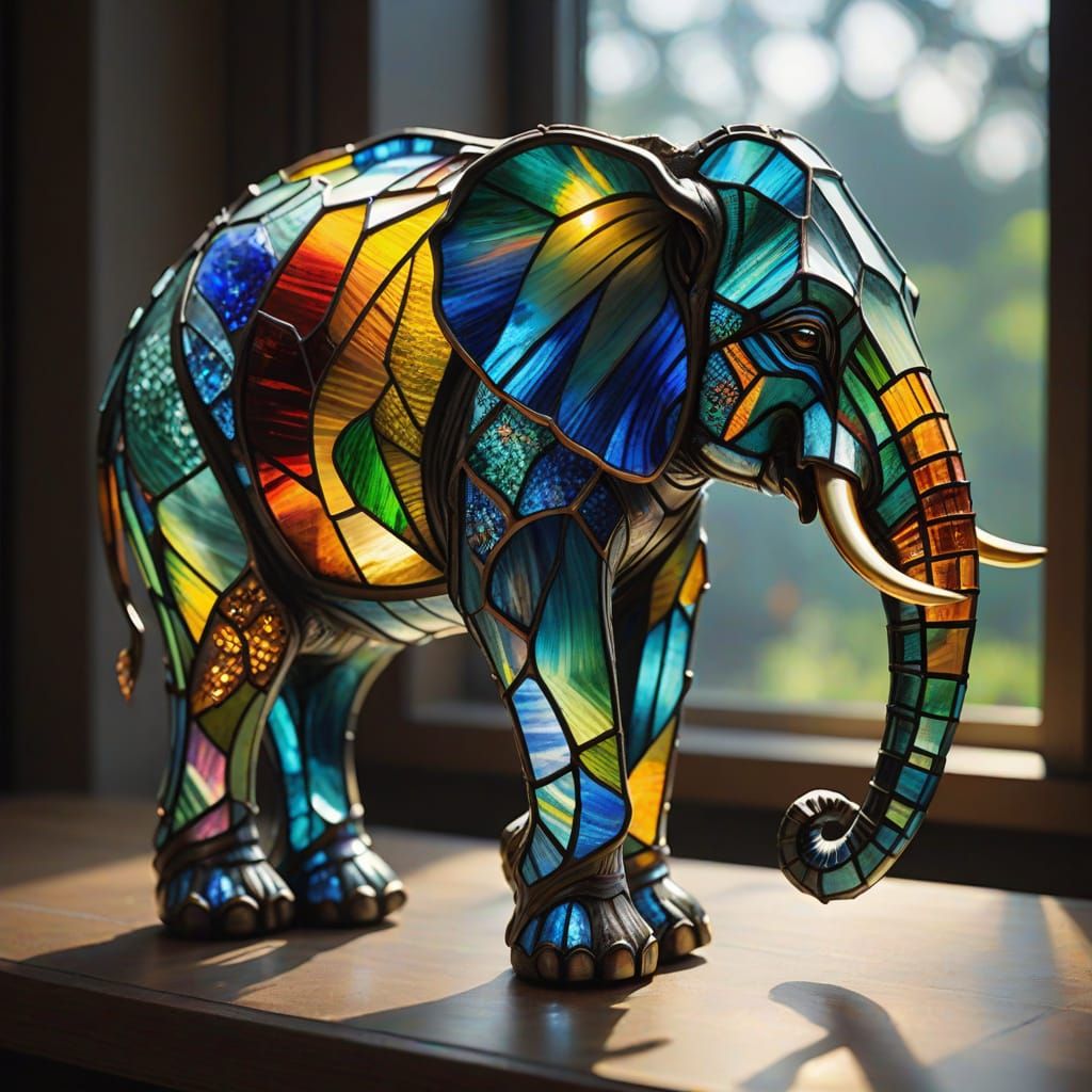 Surreal Stained Glass Masterpiece of an Elephant's Head
