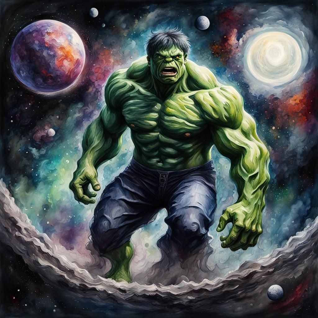 Grotesque Hulk in Cosmic Impressionist Style