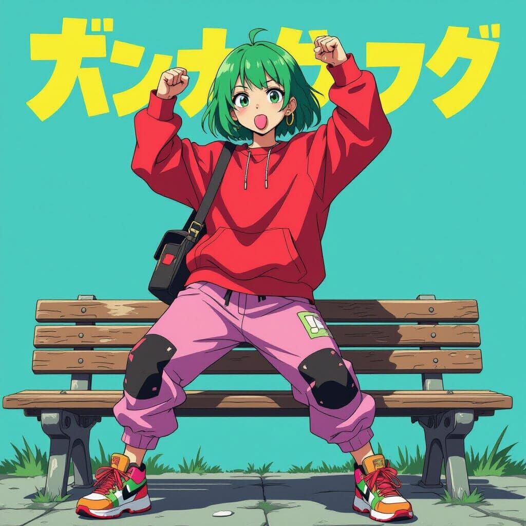 Anime Girl on Bench in Manga Key Visual Style