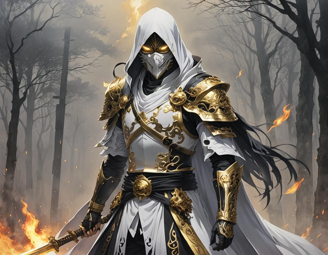 Mysterious Anime Villain with Burning Eyes and Sword