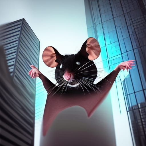 Gigantic Killer Mouse Destroys City: Digital Art