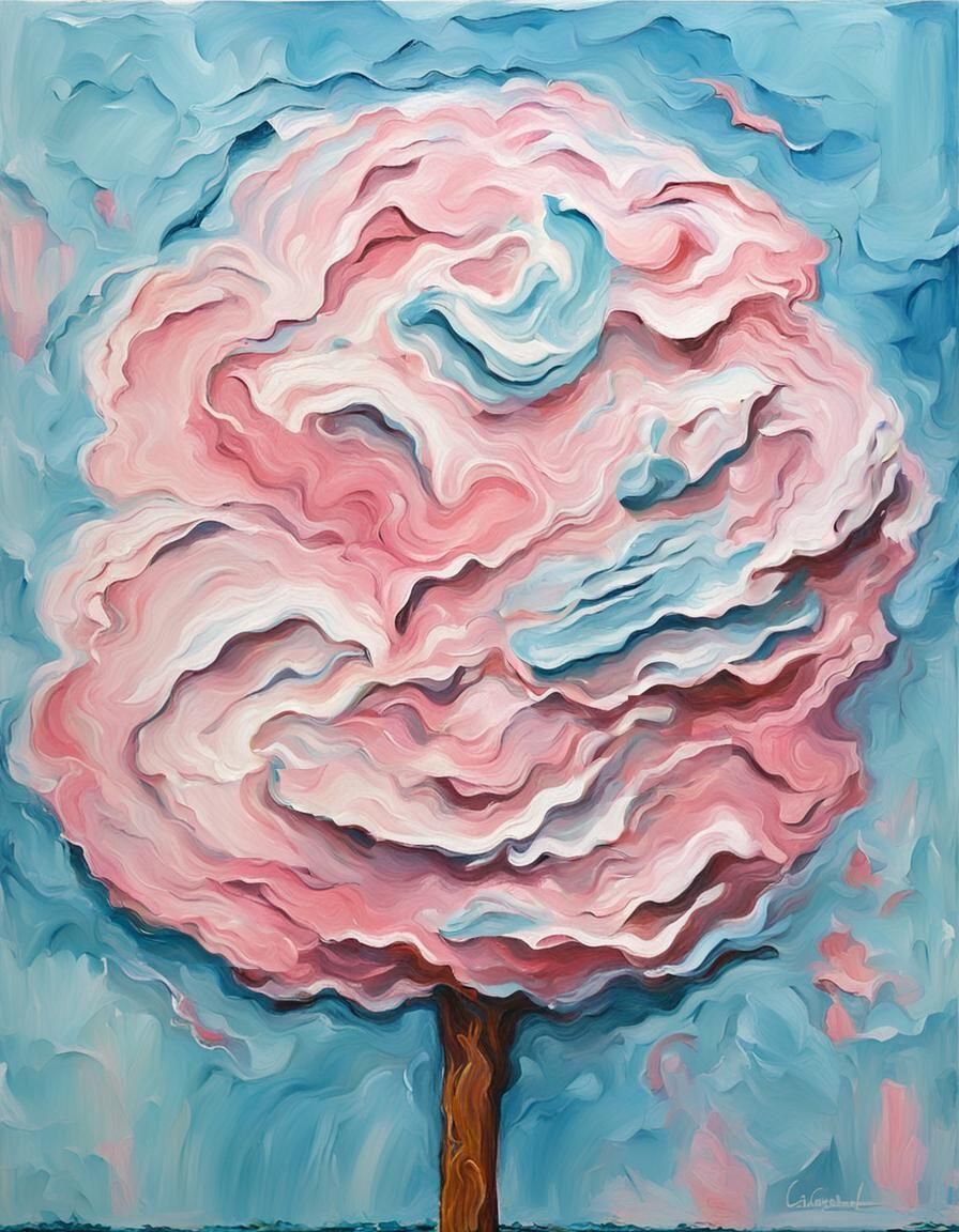 Impasto Painting of Fluffy Cotton Candy