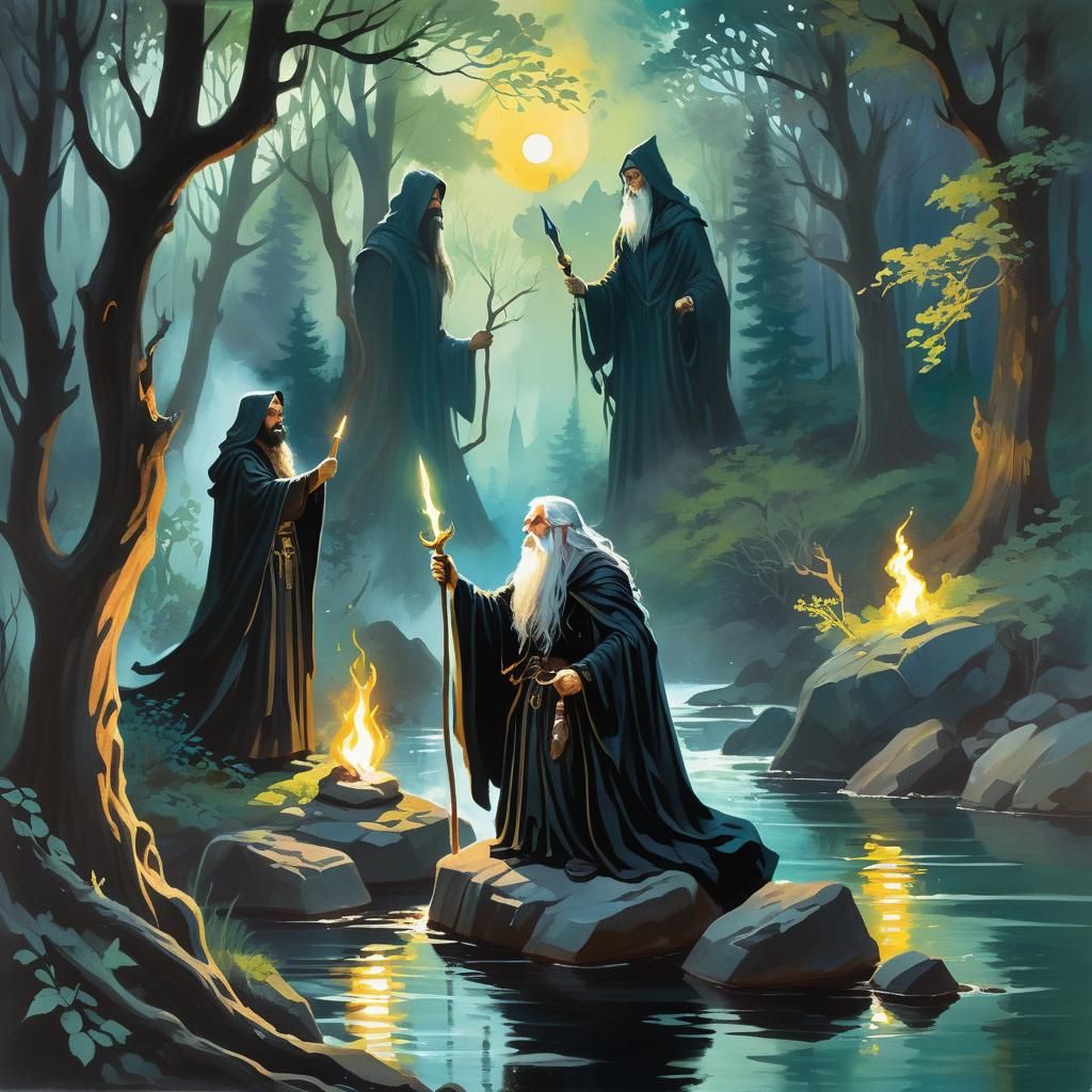 Mystical Forest Scene in Impressionist Gouache Style