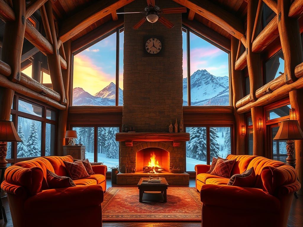 Luxurious Mountain Lodge Amidst Golden Twilight