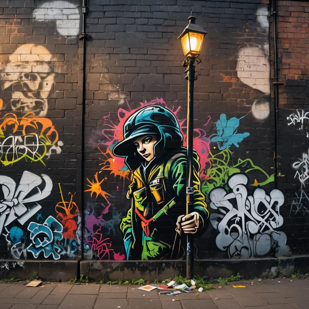 Street Art Graffiti on City Wall at Dusk