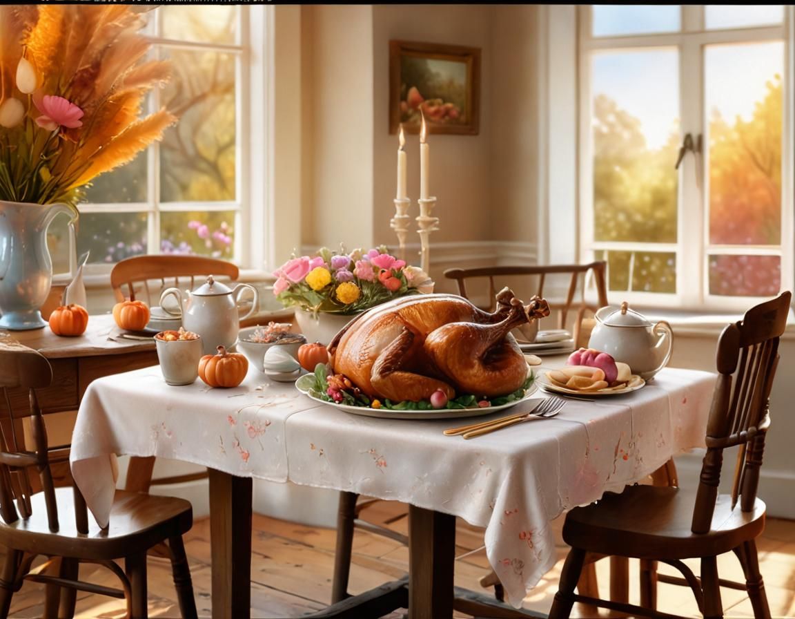 Whimsical Thanksgiving Turkey in Pastel Digital Watercolor