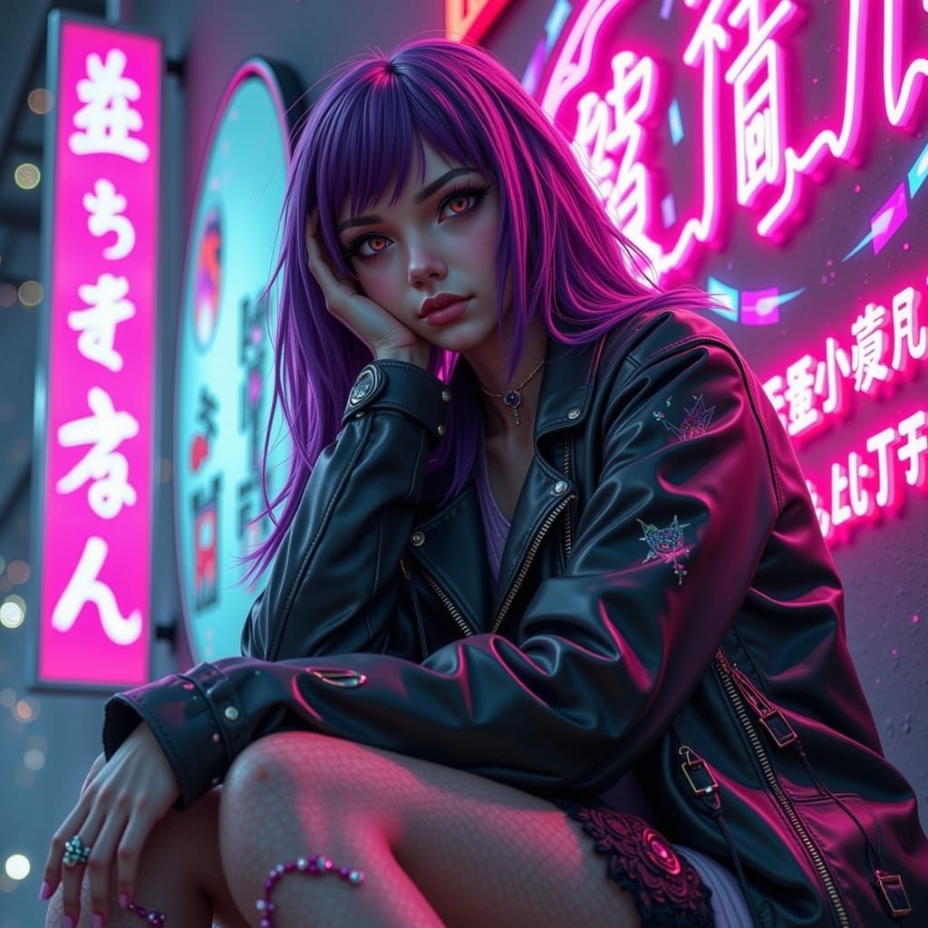 Cyberpunk Asian Punk Girl in Glitch Art Style